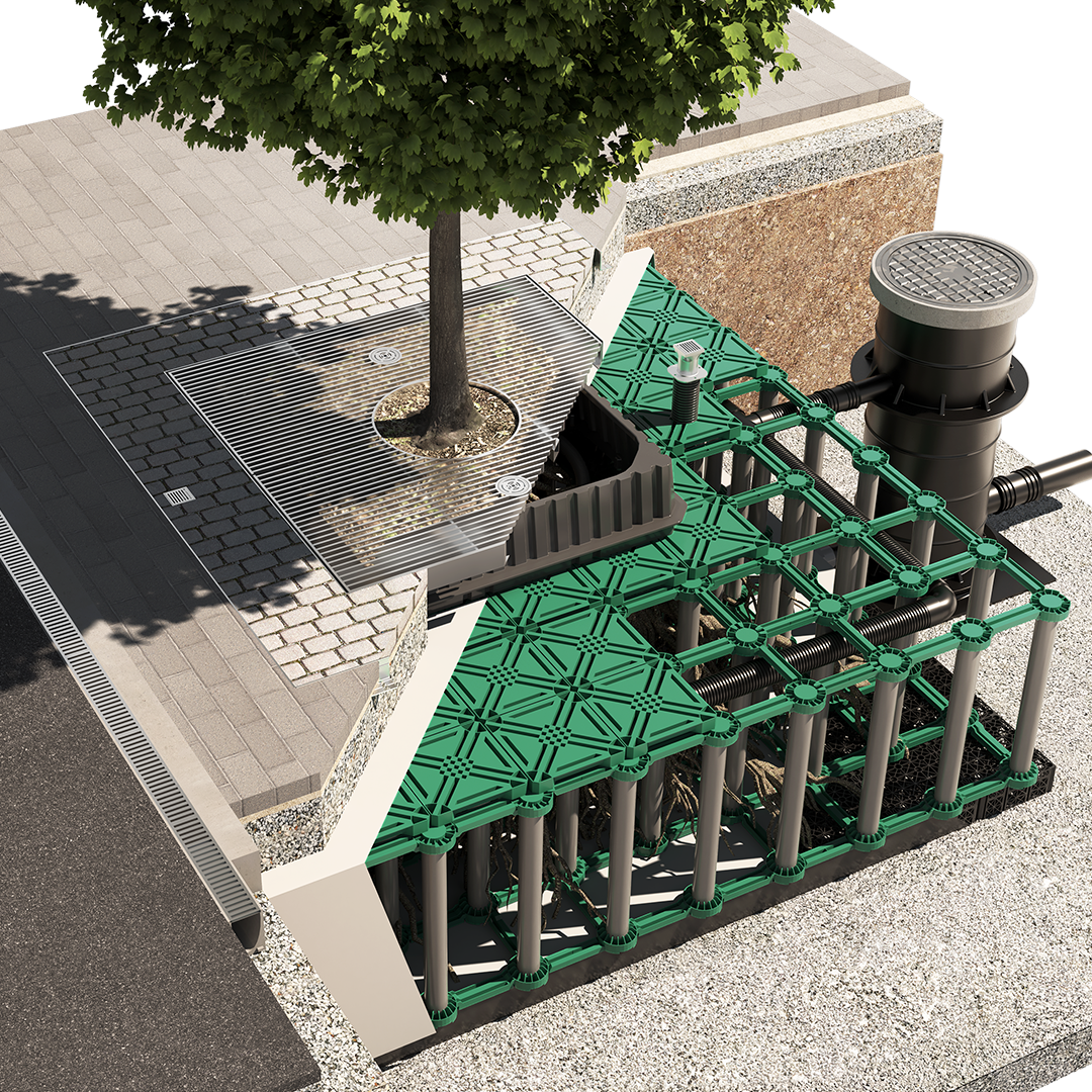 ArborFlow Baumrigole überbaut Wasserfluss