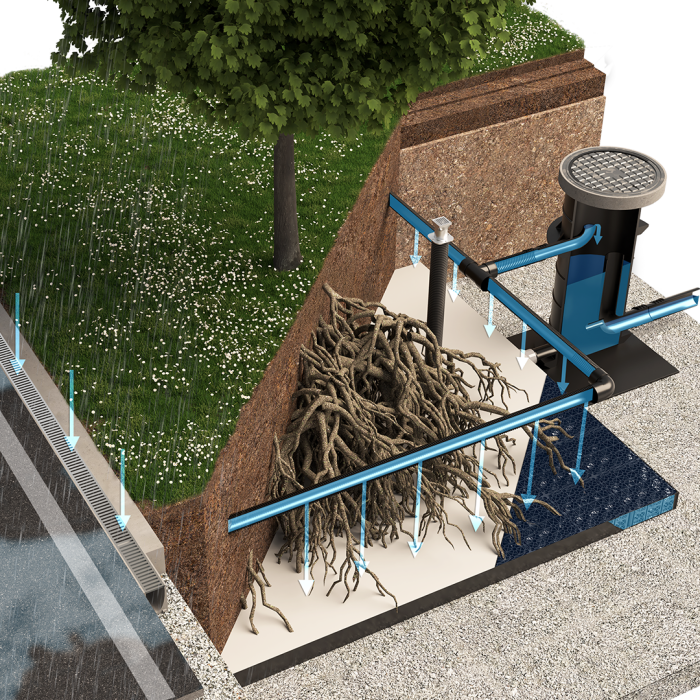 ArborFlow Baumrigole für unbefestigte Flächen Wasserfluss
